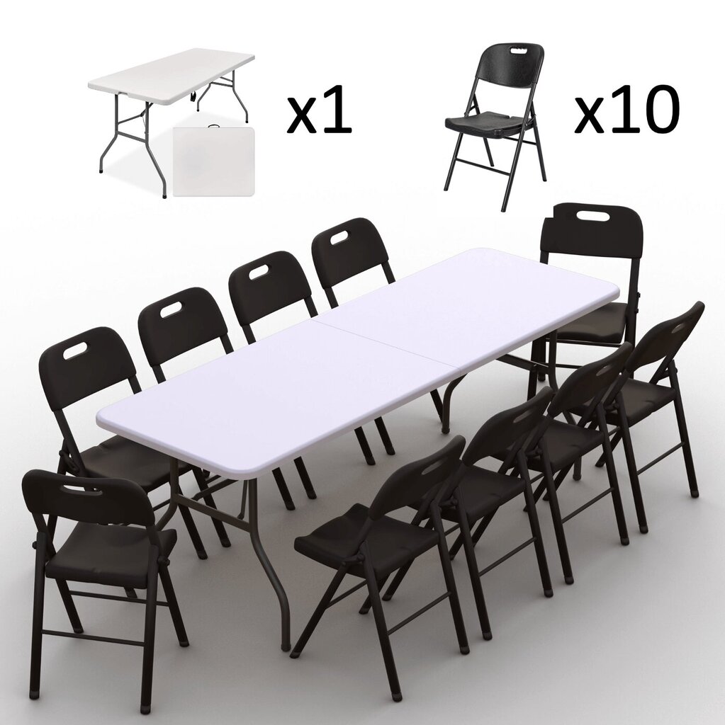 Ulkokalustesetti: pöytä 240 valkoinen, 10 tuolit Premium, musta hinta ja tiedot | Puutarhakalusteet | hobbyhall.fi