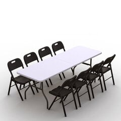 Sulankstomų baldų komplektas: Stalas 240 baltas, 8 kėdžių Premium juodų hinta ja tiedot | Puutarhakalusteet | hobbyhall.fi