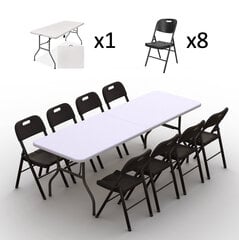Sulankstomų baldų komplektas: Stalas 240 baltas, 8 kėdžių Premium juodų hinta ja tiedot | Puutarhakalusteet | hobbyhall.fi