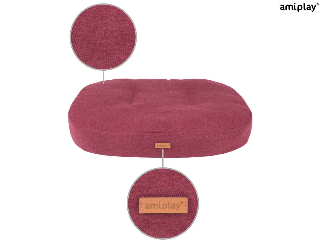 Amiplay soikea patja Montana Burgundy M, 61x52x9 cm hinta ja tiedot | Pedit ja pesät | hobbyhall.fi