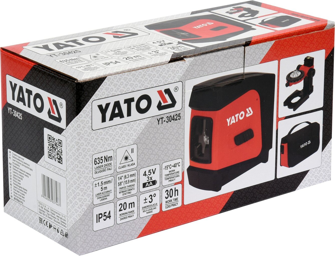 Ristilaser IP54 20m Yato 30425 hinta ja tiedot | Käsityökalut | hobbyhall.fi