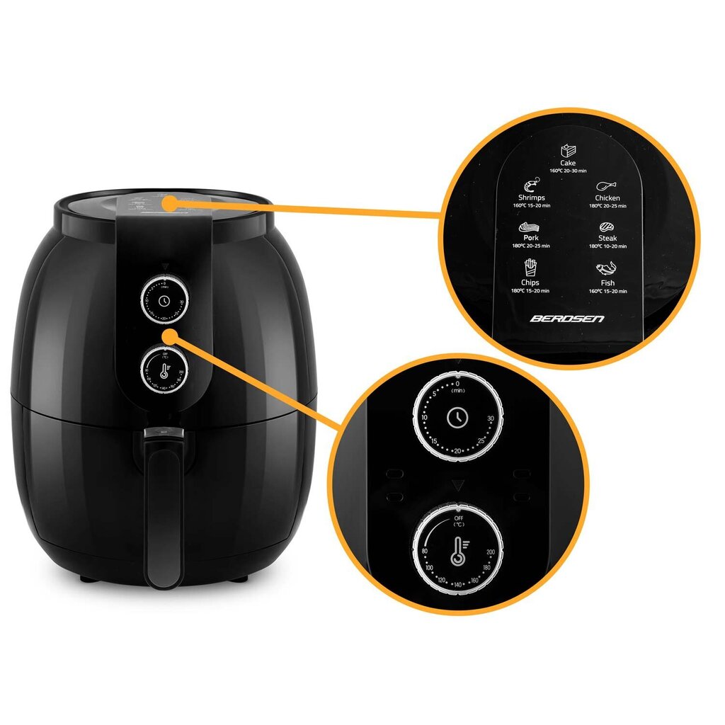 Hot Air Fryer Berdsen, musta hinta ja tiedot | Airfryerit ja friteerauskeittimet | hobbyhall.fi