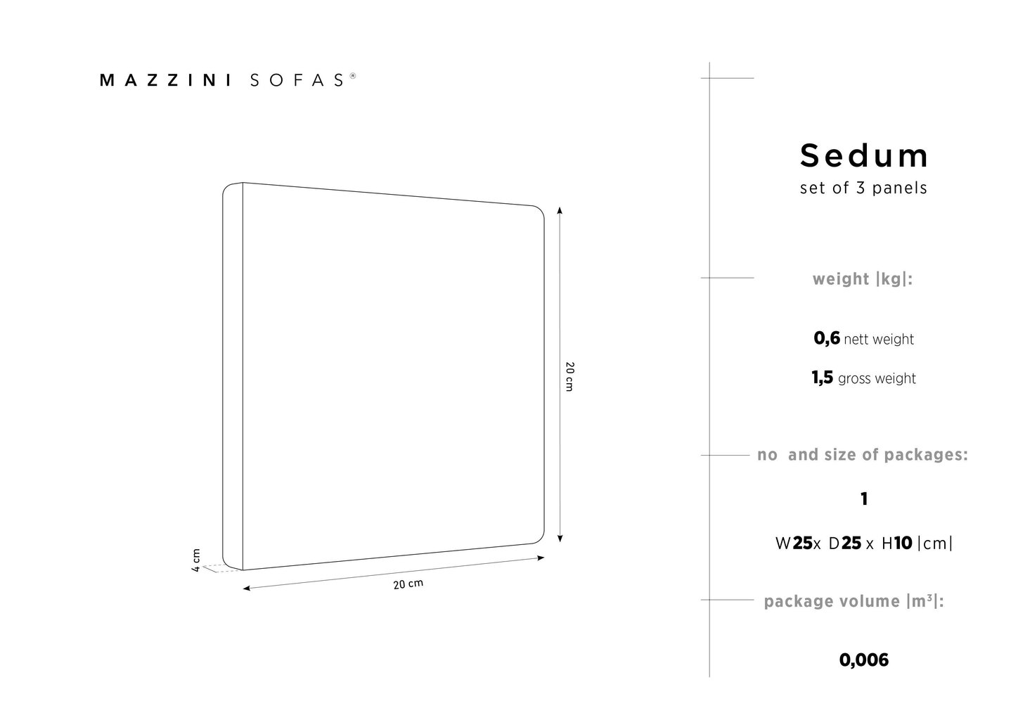 Pehmeät seinäpaneelit, 3 kpl, Mazzini Sofas Sedum R3, vaalea beige hinta ja tiedot | Pehmeät seinäpaneelit | hobbyhall.fi