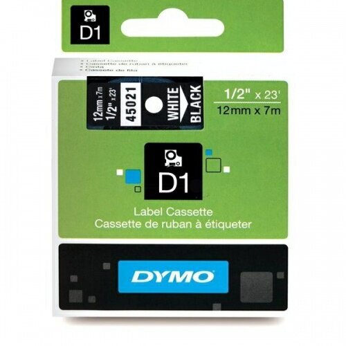Dymo-teippi D1 12 mm x 7 m valkoinen/musta 45021 /5 hinta ja tiedot | Tulostustarvikkeet | hobbyhall.fi