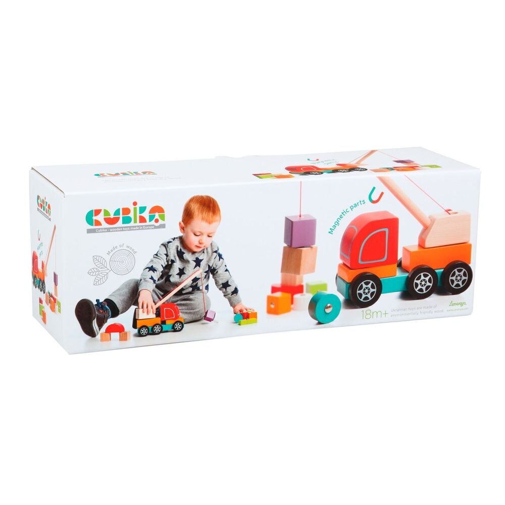 Cubika 13982 Puinen lelu magneettipalikoilla "Autonosturi" hinta ja tiedot | Vauvan lelut | hobbyhall.fi