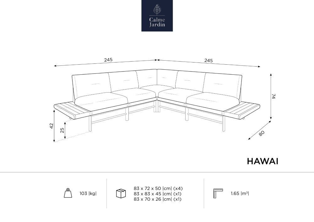 Ulkosohva Calme Jardin Hawai, harmaa hinta ja tiedot | Puutarhatuolit | hobbyhall.fi