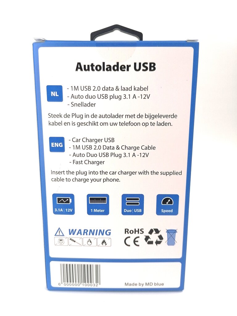 Auton kaksois-USB-laturi MD Blue 3.1A 12V + 1 m USB-Lightning-kaapeli, nopea lataus hinta ja tiedot | Puhelimen laturit | hobbyhall.fi