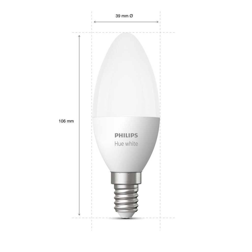 Philips Hue -älykynttilälamppu, 5.5W B39 E14, 2700K, valkoinen, 2 kpl hinta ja tiedot | Lamput | hobbyhall.fi