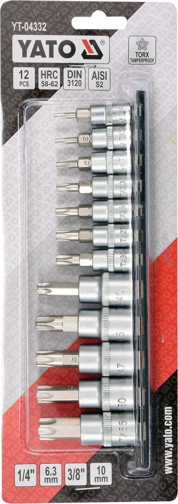 Torx-avainsarja 1/4" 3/8" T8-T55 Yato (YT-04332), 12 osaa hinta ja tiedot | Käsityökalut | hobbyhall.fi