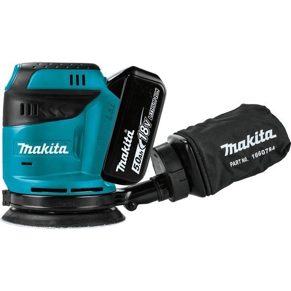 Akselihiomakone Makita 18 V 125 mm 2 x 5,0 Ah Li-Ion (DBO180RTJ) hinta ja tiedot | Hiomakoneet | hobbyhall.fi