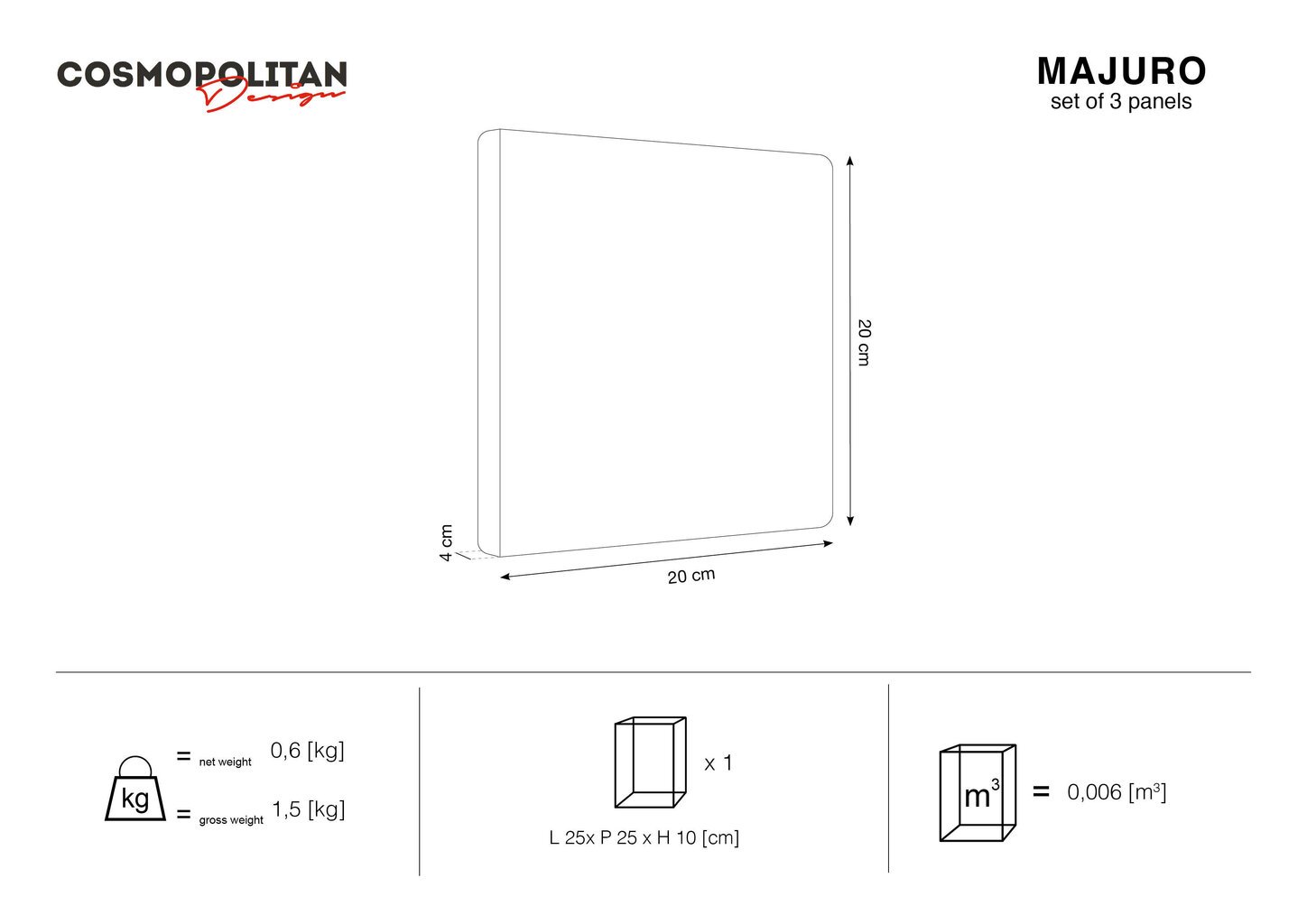 Pehmeät seinäpaneelit, 3 kpl, Cosmopolitan Design Majuro L2, valkoinen hinta ja tiedot | Pehmeät seinäpaneelit | hobbyhall.fi