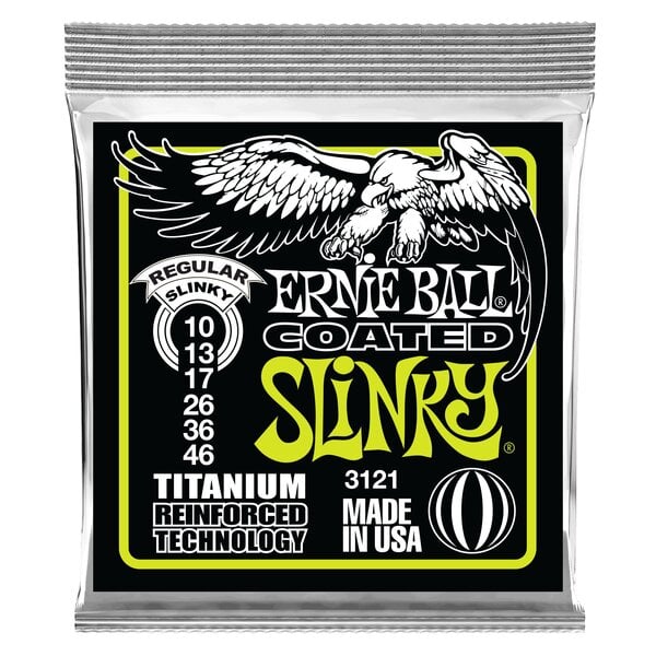 Stygos Ernie Ball Regular Slinky Coated Titanium 10-46 Kielet sähkökitaraan