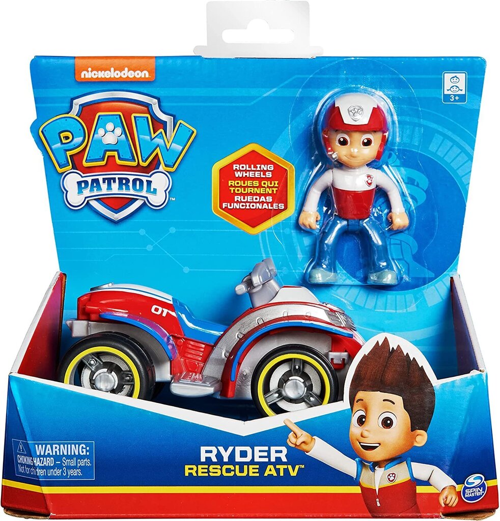 Paw Patrol (Ryhmä Hau) Ryder Rescue Atv - auto Ryder-keräilyhahmolla hinta ja tiedot | Poikien lelut | hobbyhall.fi