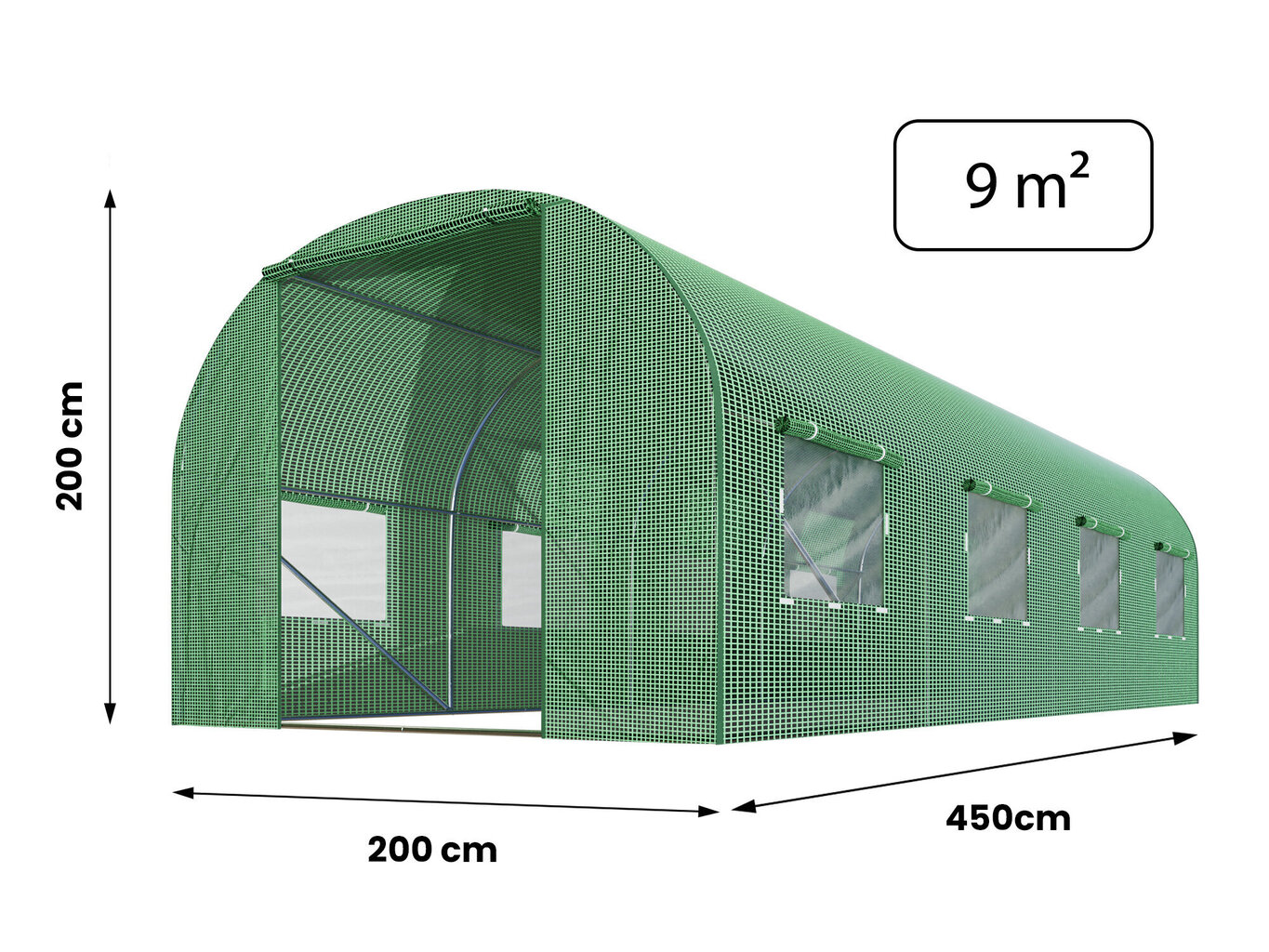 Puutarhatunneli - kasvihuone, 2x4,5xH2m (9m2), vihreä hinta ja tiedot | Kasvihuoneet | hobbyhall.fi
