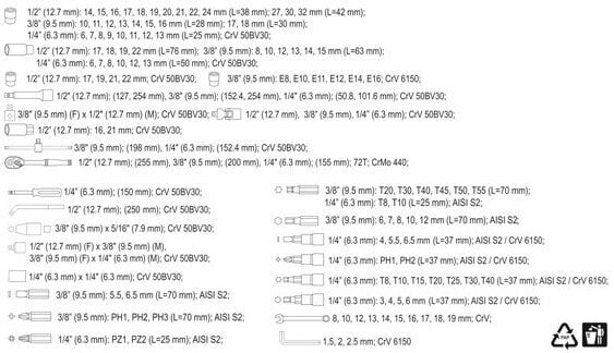Työkalusarja 128 kpl 1/2 3/8 1/4 CrV Yato YT-38872 hinta ja tiedot | Käsityökalut | hobbyhall.fi