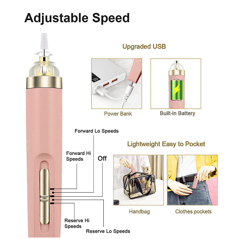 M3 Manikyyri- ja pedikyyripora 12000 RPM, 1 W + terät hinta ja tiedot | Manikyyri ja pedikyyri | hobbyhall.fi