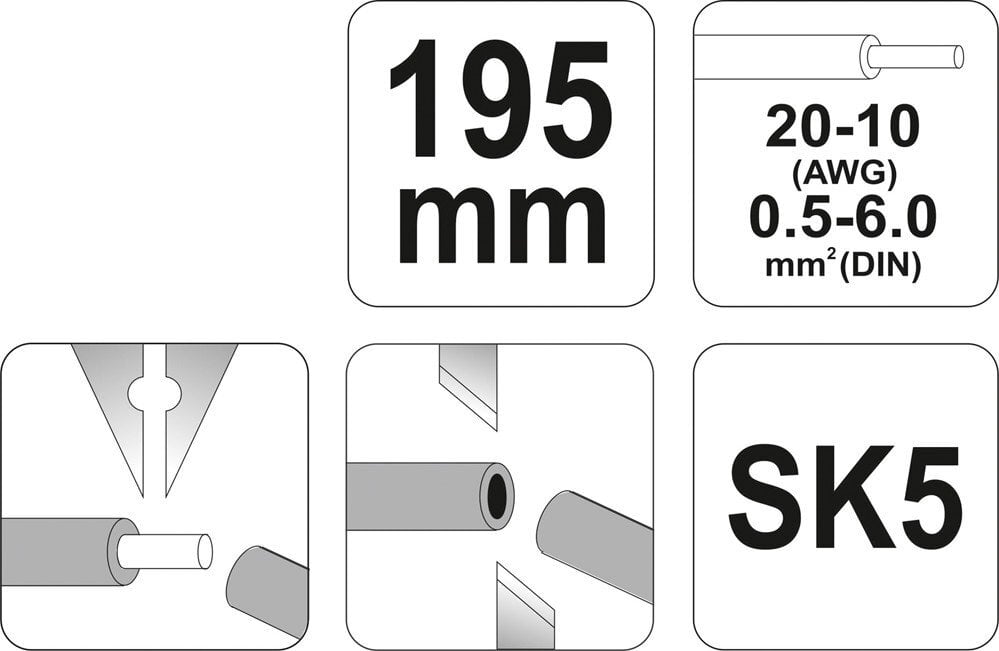 Automaattiset eristepihdit Yato 195mm 0,5-6.0mm YT-2275 YT-2275 hinta ja tiedot | Käsityökalut | hobbyhall.fi