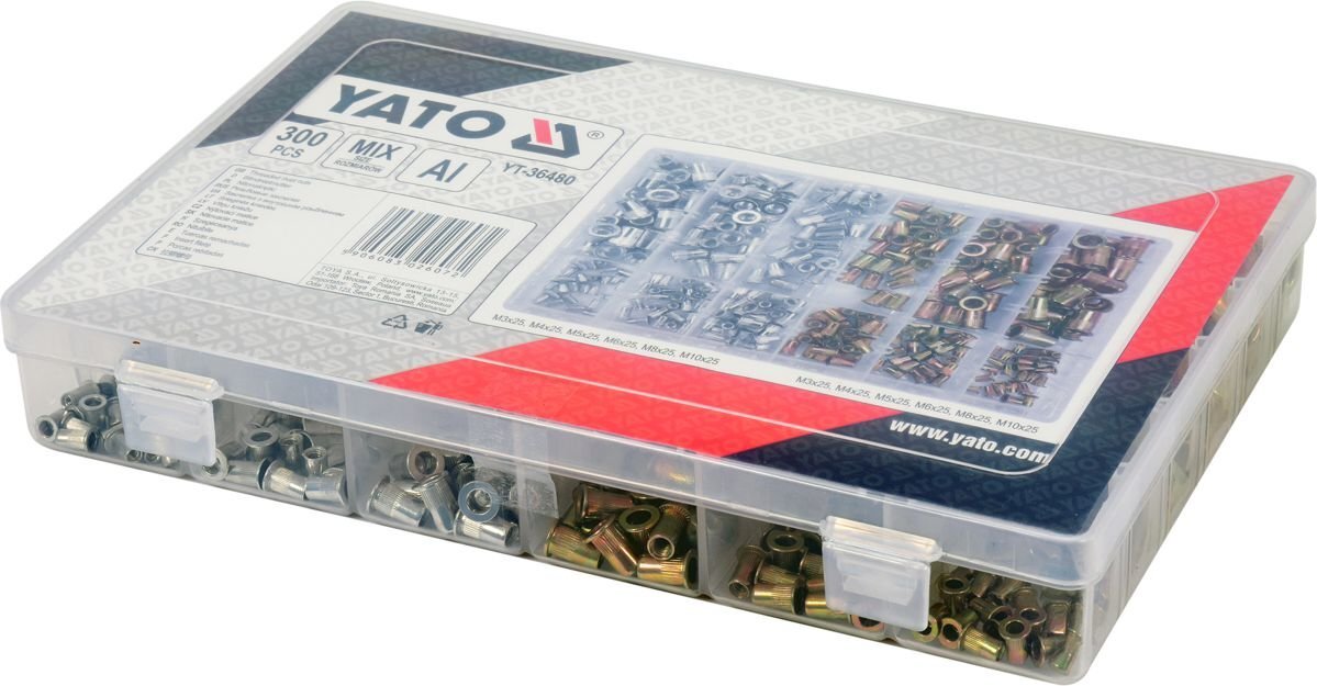 Kierteisten teräs- ja alumiininiittien sarja Yato YT-36480, M3 - M10, 300 kpl hinta ja tiedot | Käsityökalut | hobbyhall.fi