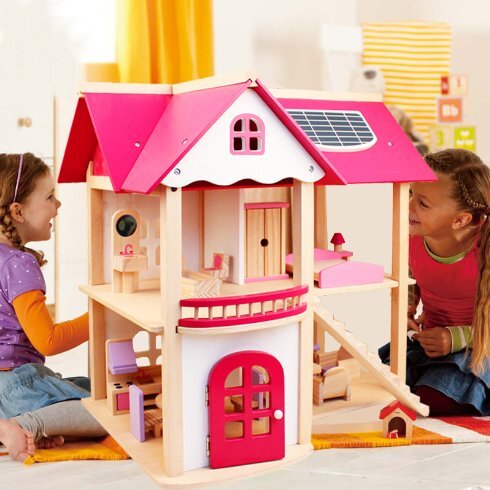 Puinen nukketalo "Pink Dollhouse" hinta ja tiedot | Tyttöjen lelut | hobbyhall.fi