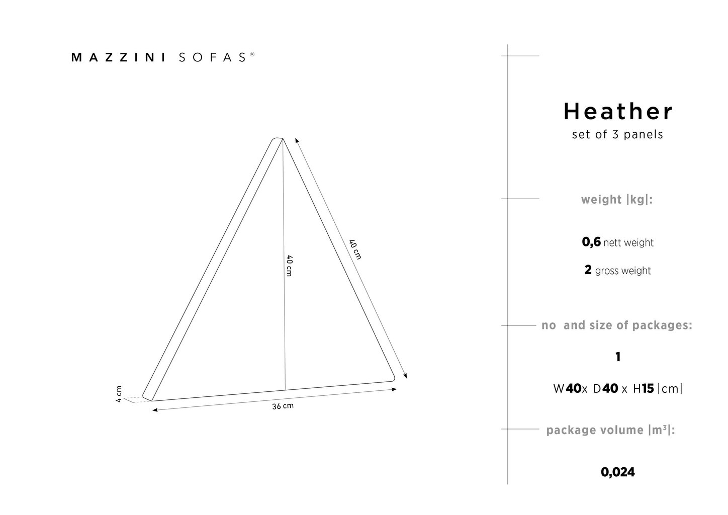 Pehmeät seinäpaneelit, 3 kpl, Mazzini Sofas Heather C6, vaaleanharmaa hinta ja tiedot | Pehmeät seinäpaneelit | hobbyhall.fi