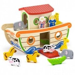 Nooan puinen laiva, jossa on eläinhahmoja, 13 osaa hinta ja tiedot | Vauvan lelut | hobbyhall.fi