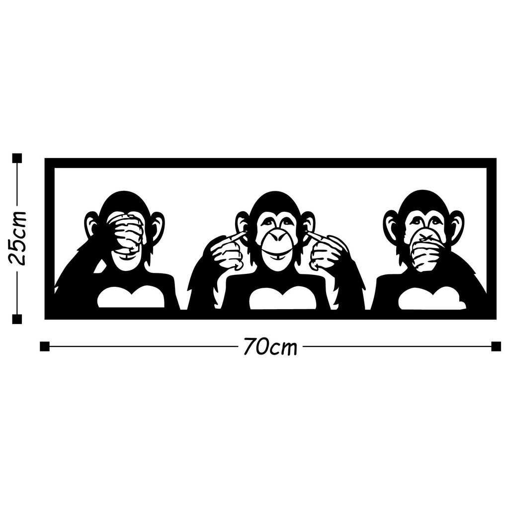 Metallinen seinäkoriste Kolme apinaa M, 70 x 25 cm hinta ja tiedot | Sisustustuotteet | hobbyhall.fi