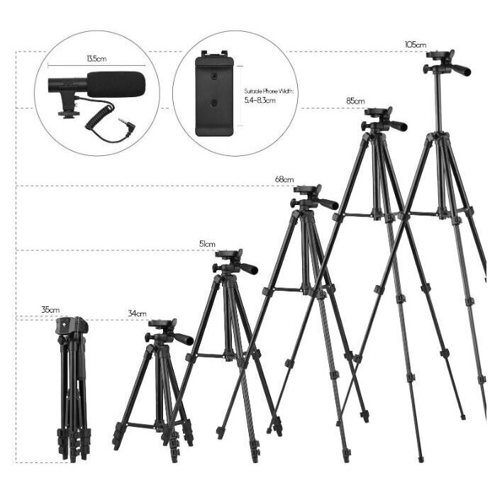Korkeussäädettävä kolmijalkainen videoteline Andoer älypuhelimelle, jossa on LED-valo ja mikrofoni hinta ja tiedot | Kamerajalustat | hobbyhall.fi
