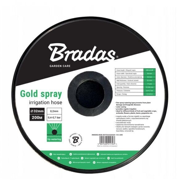 Bradas GOLD SPRAY -letkusadetin, 40 mm / 102 l / h / 200 m hinta ja tiedot | Puutarhaletkut, kastelukannut ja muut kastelutarvikkeet | hobbyhall.fi