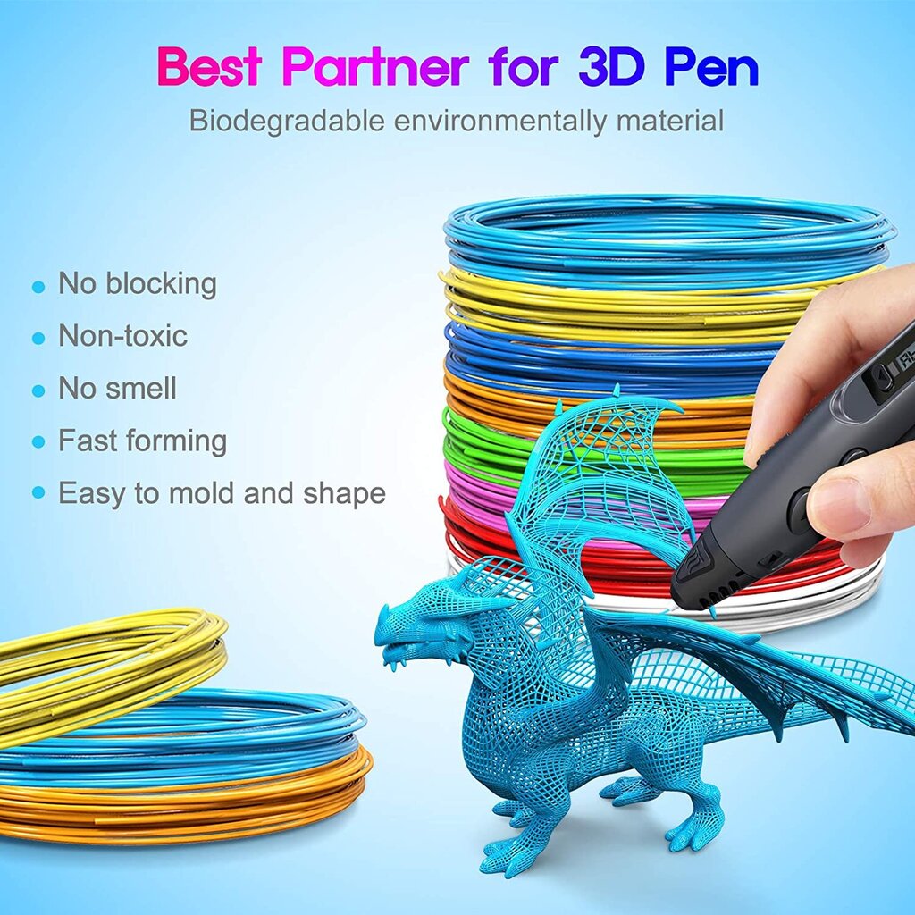 Filamentti 3D-kynään, 155 m, sisältää sormisuojan, PLA muovi 3D-kynään hinta ja tiedot | Älylaitteiden lisätarvikkeet | hobbyhall.fi
