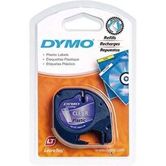 Dymo LetraTag, muoviteippi, 12mm x 4m, musta kirkkaalla, (S0721540) hinta ja tiedot | Tulostustarvikkeet | hobbyhall.fi