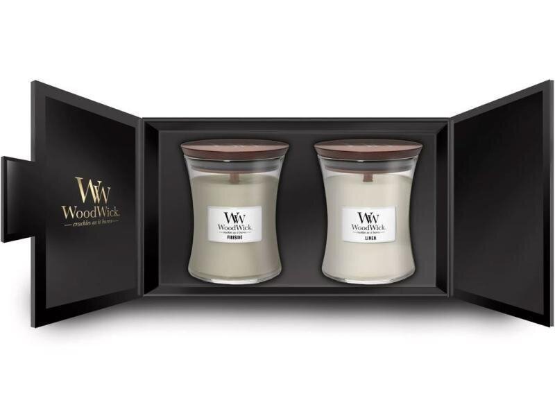 WoodWick Tuoksukynttilä Fireside & Linen 2 x 275 g hinta ja tiedot | Kynttilät ja kynttilänjalat | hobbyhall.fi