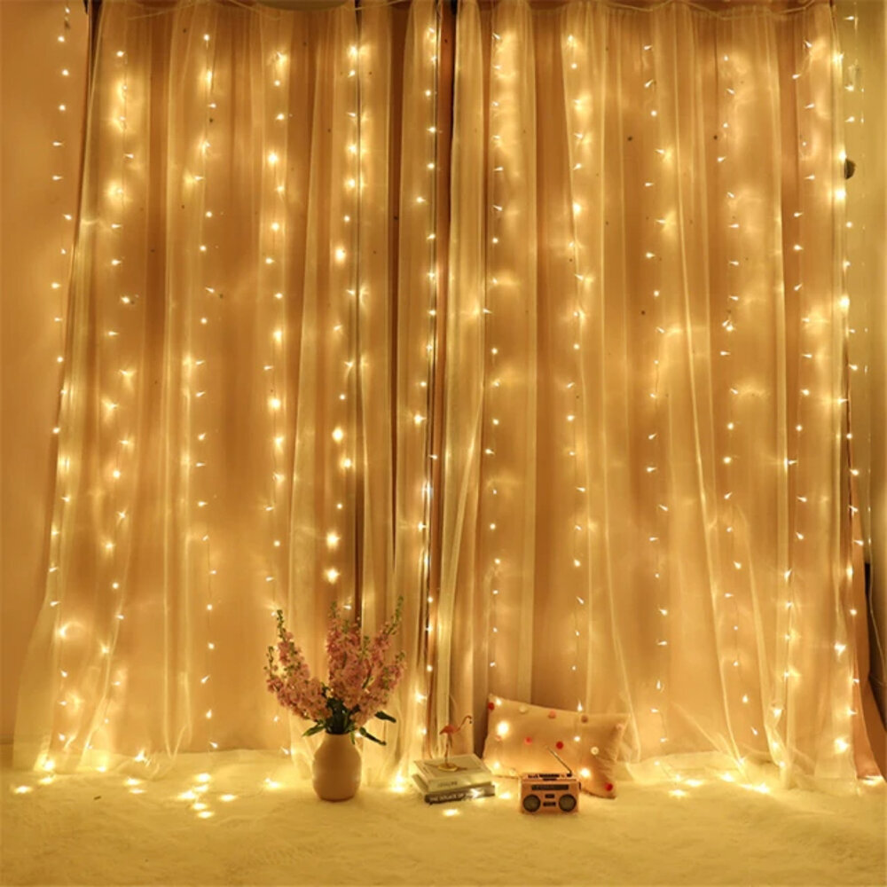 String verho, 300 LED 3x3 m, keltainen hinta ja tiedot | Jouluvalot | hobbyhall.fi