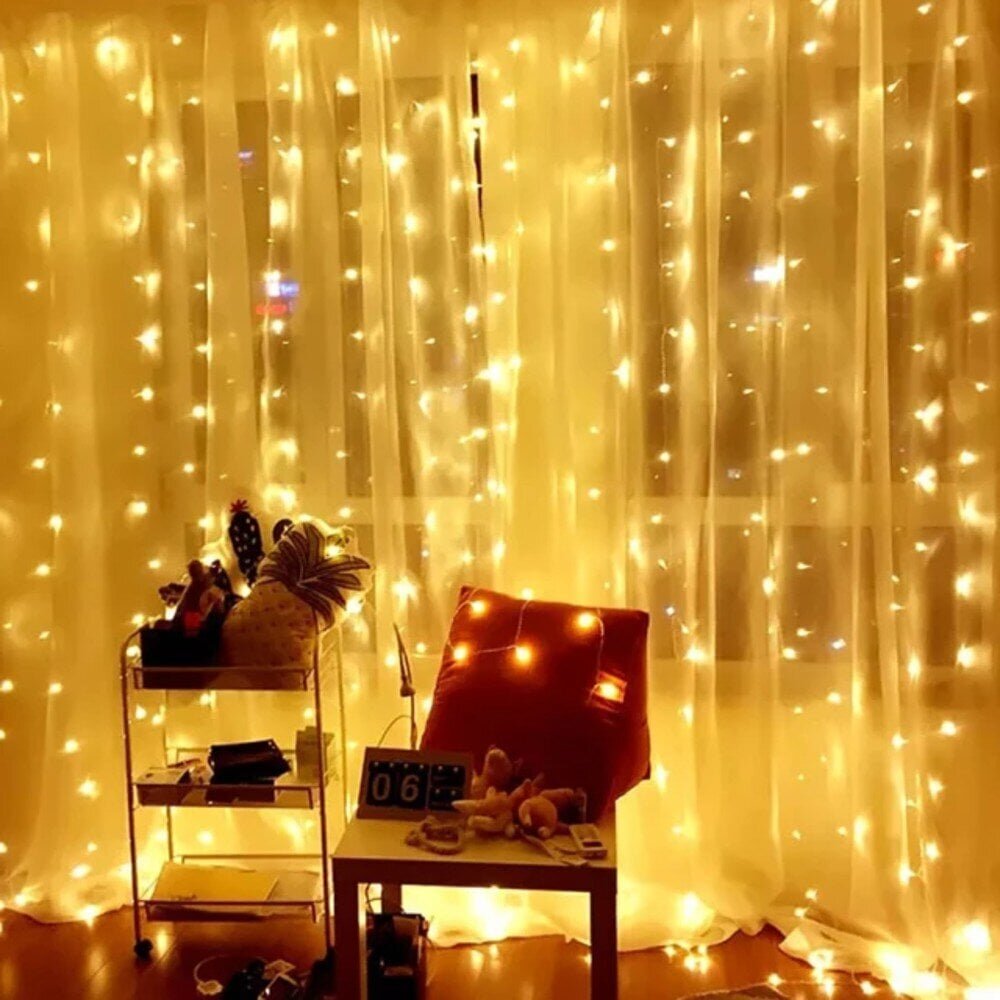 String verho, 300 LED 3x3 m, keltainen hinta ja tiedot | Jouluvalot | hobbyhall.fi