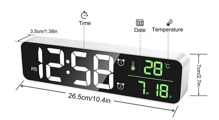 LED-herätyskello lämpötilalla, päivämäärätoiminnolla ja musiikilla hinta ja tiedot | Kelloradiot ja herätyskellot | hobbyhall.fi