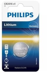Philips CR2016 3 V hinta ja tiedot | Paristot | hobbyhall.fi