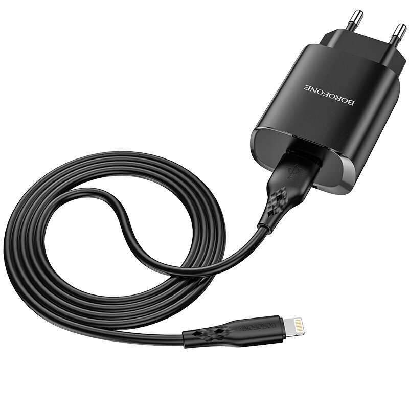 Borofone-seinälaturi BN1 Innovatiivinen - USB - 2,1A USB:llä Lightning mustaan hinta ja tiedot | Puhelimen laturit | hobbyhall.fi