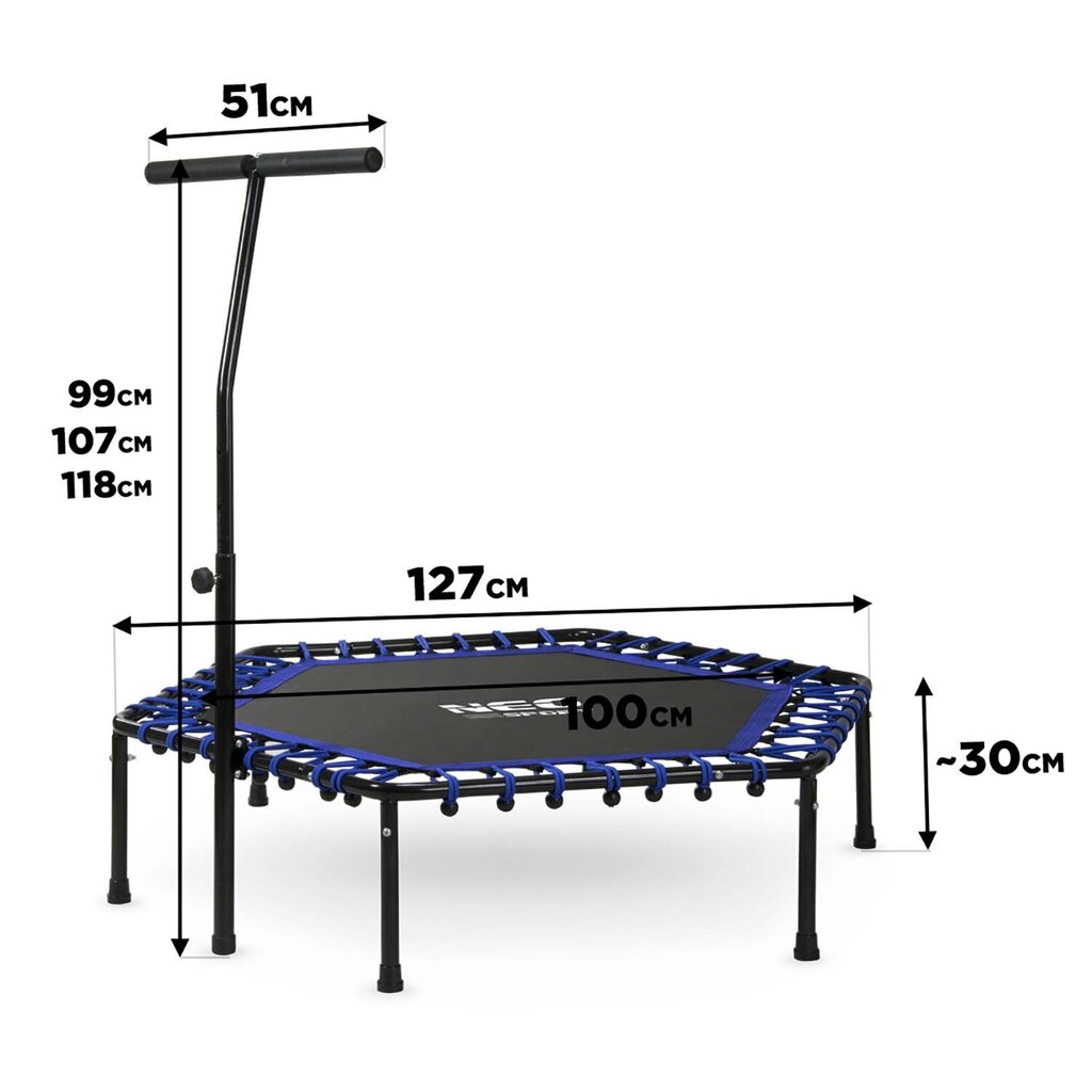 Fitness trampoliini kahvalla, kuusikulmainen, 127 cm., sininen hinta ja tiedot | Fitness-trampoliinit | hobbyhall.fi