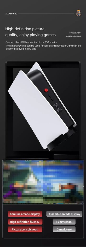 HappyJoe White M5 langaton TV-pelikonsoli, 64GB, 15000+ peliä, tukee PS1/MAME/GBA-pelejä hinta ja tiedot | Pelikonsolit | hobbyhall.fi
