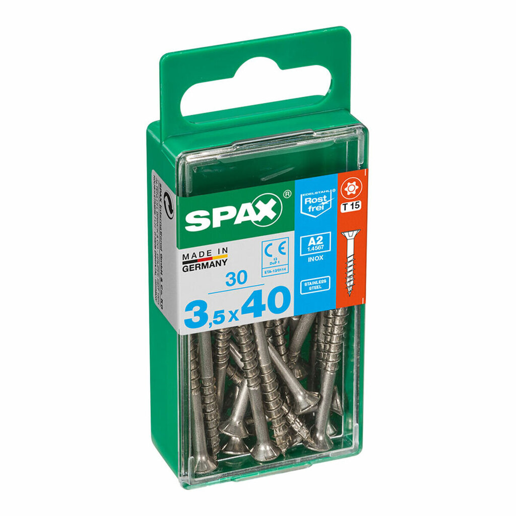 Ruuvilaatikko SPAX 4197000350401 Puuruuvi Litteä pää (3,5 x 40 mm) hinta ja tiedot | Kiinnitystarvikkeet | hobbyhall.fi