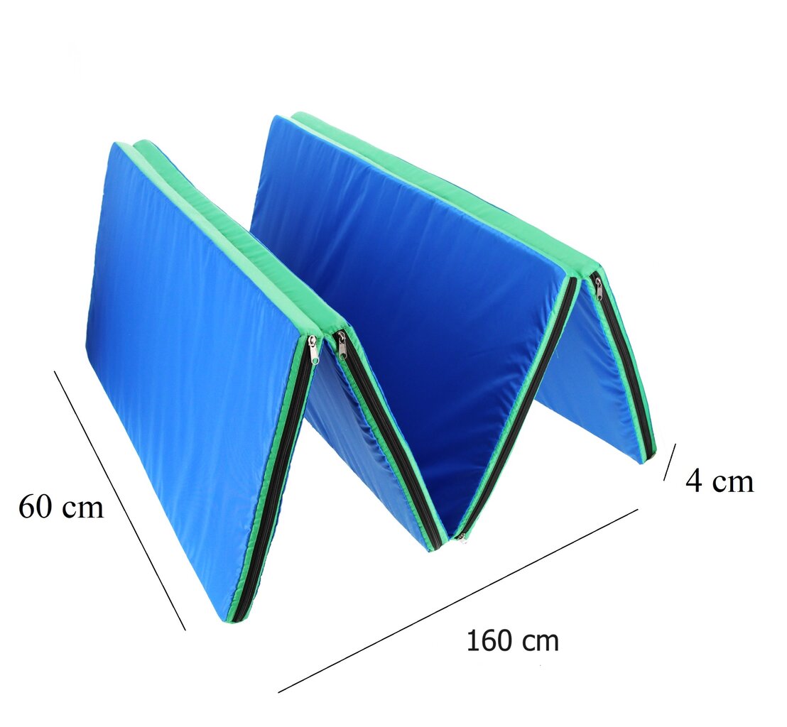 Taitettava voimistelumatto SANRO 160 x 60 x 4 cm, sinivihreä hinta ja tiedot | Joogamatot | hobbyhall.fi