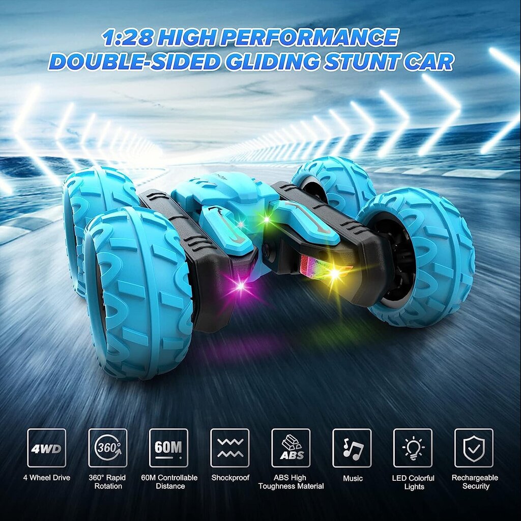 RC-temppukilpa-auto SUV musiikilla, LED-valaistus Tornado Stunt Car hinta ja tiedot | Poikien lelut | hobbyhall.fi