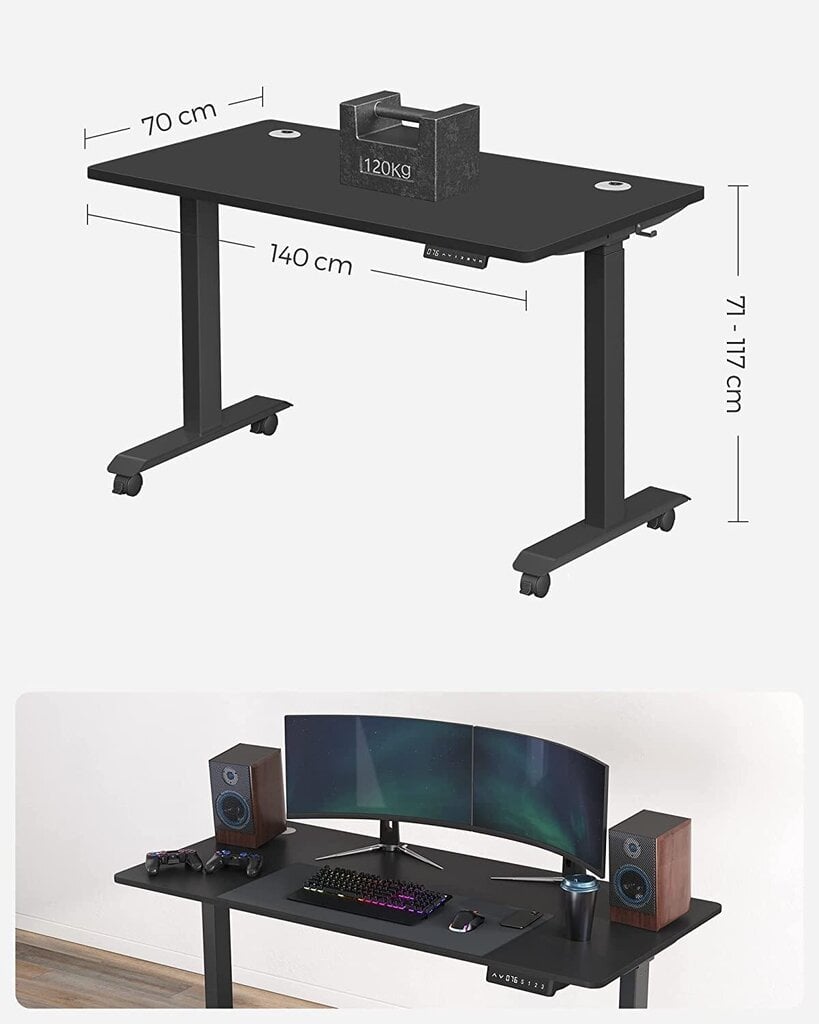 Sähköisesti korkeussäädettävä työpöytä , 140 x 70, musta hinta ja tiedot | Tietokonepöydät ja työpöydät | hobbyhall.fi