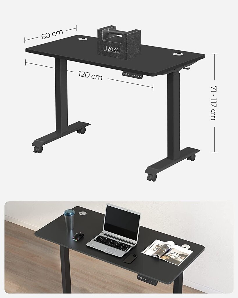 Sähköisesti korkeussäädettävä pöytä, 60x120 cm, musta hinta ja tiedot | Tietokonepöydät ja työpöydät | hobbyhall.fi