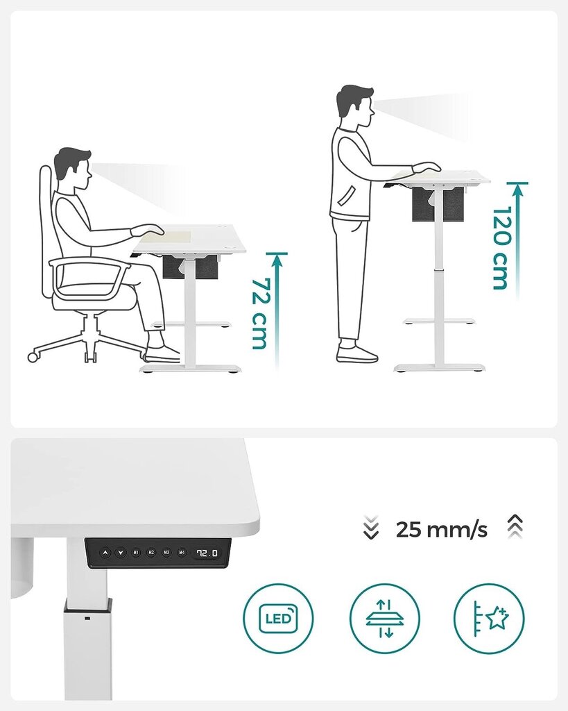 Sähköisesti korkeussäädettävä pöytä, 60x120 cm, ruskea/musta hinta ja tiedot | Tietokonepöydät ja työpöydät | hobbyhall.fi