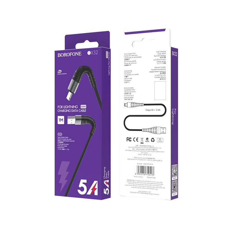 Borofone Cable BX32 Munificent - USB Lightningiin - 2,4A 1 metri musta hinta ja tiedot | Puhelinkaapelit | hobbyhall.fi