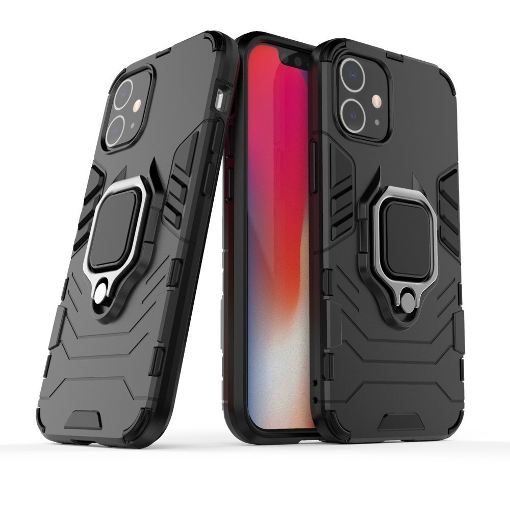 Ring Armor Case Kickstand Tough Rugged Cover, mallille iPhone 12 mini, musta hinta ja tiedot | Puhelimen kuoret ja kotelot | hobbyhall.fi