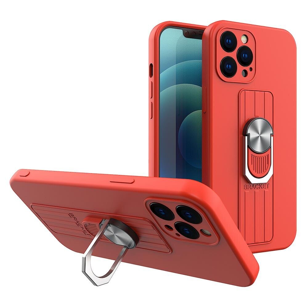 Ring Case silicone case with finger grip and stand, mallille iPhone 12, punainen hinta ja tiedot | Puhelimen kuoret ja kotelot | hobbyhall.fi