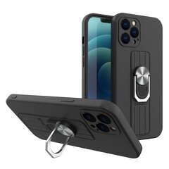 Ring Case silicone case with finger grip and stand, mallille iPhone 12 Pro, musta hinta ja tiedot | Puhelimen kuoret ja kotelot | hobbyhall.fi
