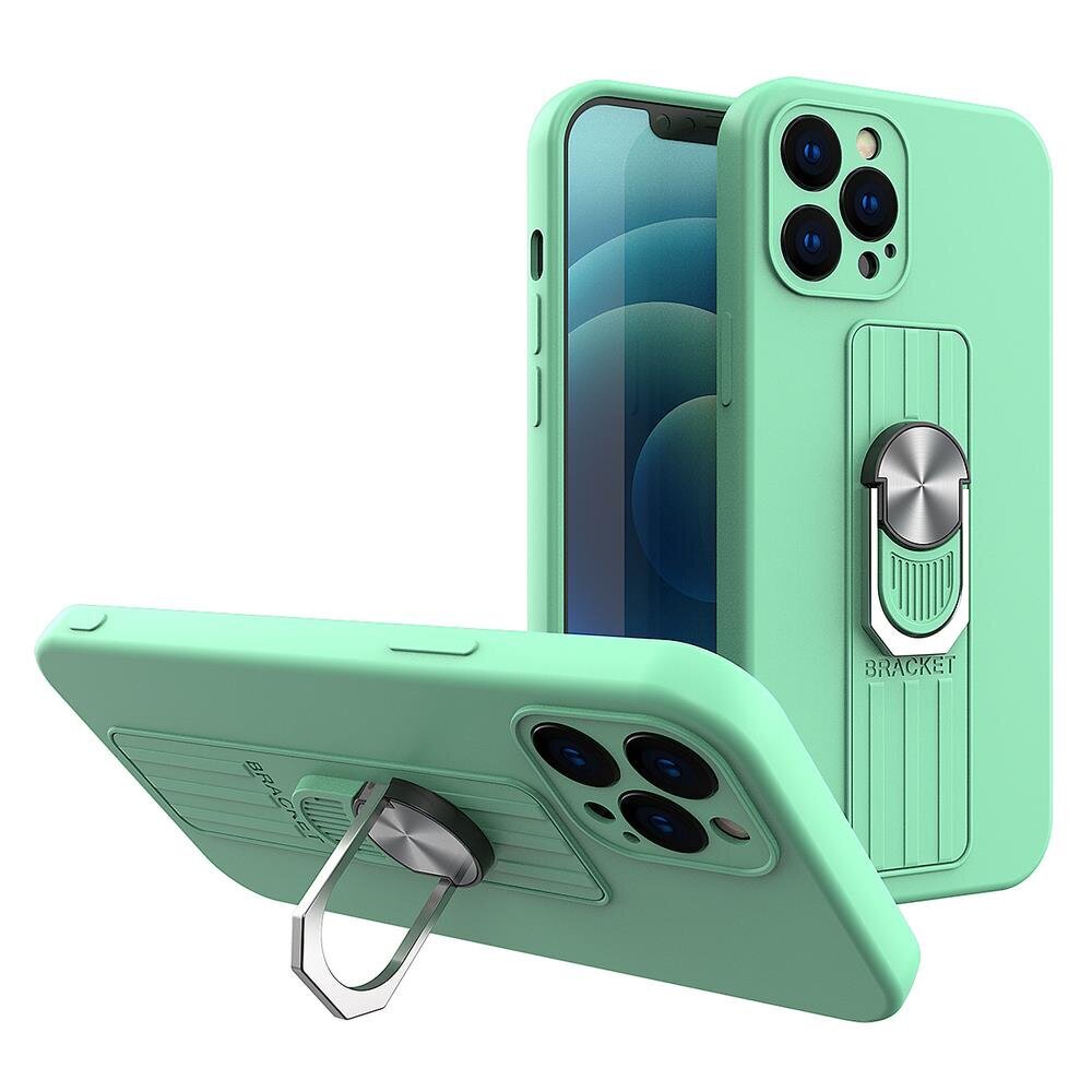 Ring Case silicone case with finger grip and stand, mallille iPhone 12 Pro, vihreä hinta ja tiedot | Puhelimen kuoret ja kotelot | hobbyhall.fi