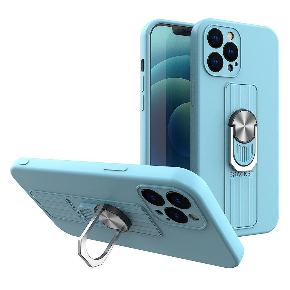 Ring Case silicone case with finger grip and stand, mallille iPhone 12 Pro, sininen hinta ja tiedot | Puhelimen kuoret ja kotelot | hobbyhall.fi